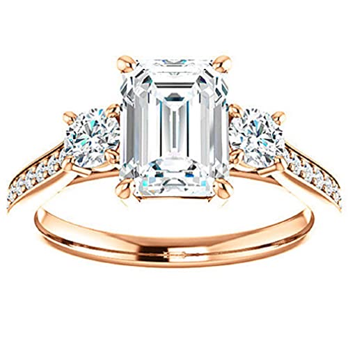 925 Silver, 10K/14K/18K Solid Gold Moissanite Ring, 3 Ct Emerald Cut Handmade Solitaire Engagement Ring Diamond Wedding Ring For Women, Anniversary Propose Gifts Her, Vvs1 Colorless (925 Silver (Rose Gold Plated)) #TOP9