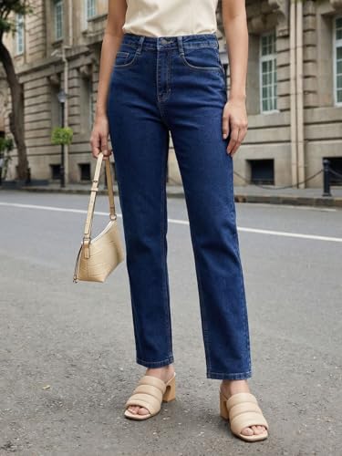 Image of Urbano Fashion Women's High Rise Straight Fit Washed Jeans Non-Stretchable