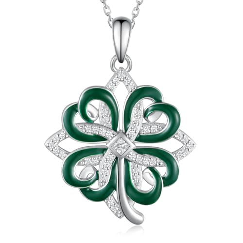 Four Leaf Clover Necklace 925 Sterling Silver St Patricks Day Shamrock Necklace for Women Lucky Clover Jewelry for Women