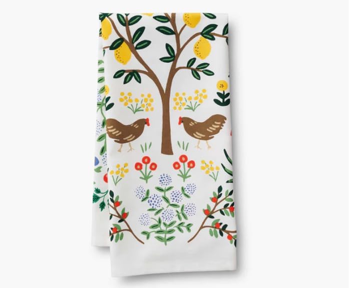 RIFLE PAPER CO. Country Farm Tea Towel - Stylish Cotton Towel for Drying or Display, 28" L x 21" W, Perfect Addition for Kitchens to Increase Culinary Style, Machine - Washable