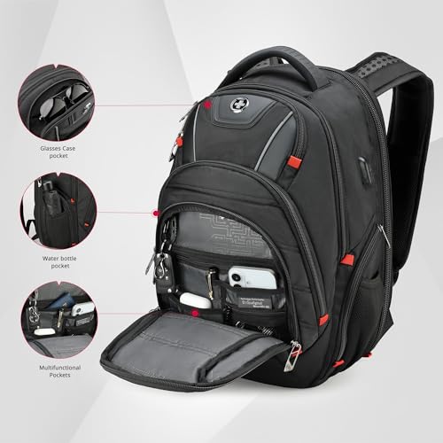 Image of Swissdigital Design Travel Backpack for men with Apple Find My, TSA Friendly USB Charging RFID Protection Business Backpack Fits 15.6 inch Laptops Black | J149508F-BR