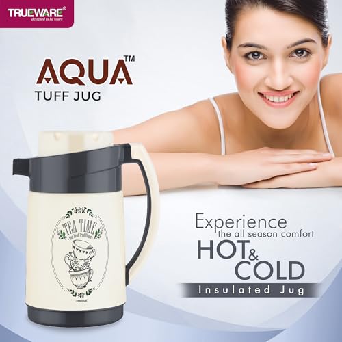 Image of Trueware Aqua Jug Insulated Flask -1000 Ml | Insulated Tea Pot Kettle Inner Steel Outer Plastic | Hot & Cold | Food Grade Plastic | Lightweight BPA-Free | Wide Mouth Design | Ideal for Office, Travel
