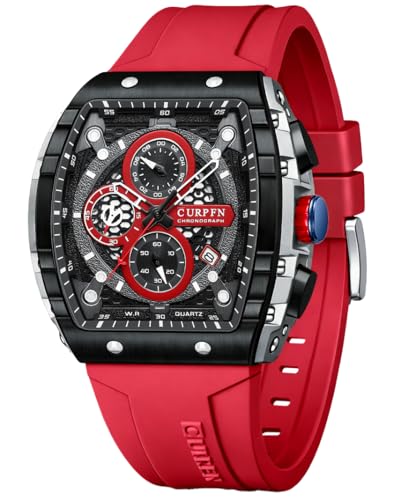 Image of PASOY Luxury Chronograph Watches for Mens Rubber Strap Black Waterproof Date Analog Quartz Watch