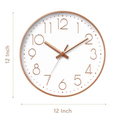 Image of DAXSMY Wall Clock 12 Inch Rose Gold Decorative, Battery Operated Silent