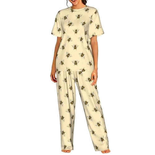 Pyjama à manches courtes femme motif abeille pour vos moments cocooning