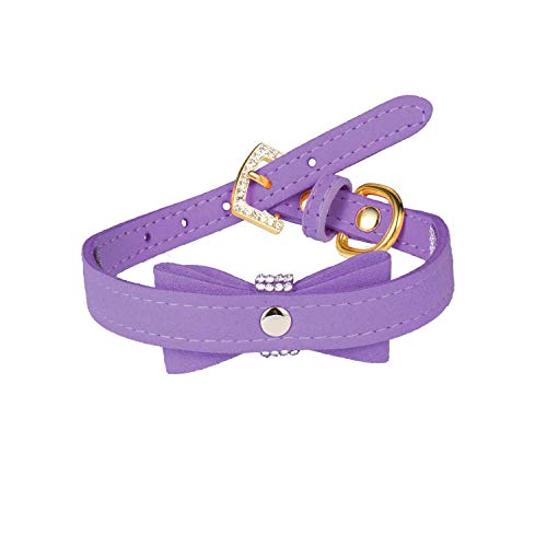 Lovpe Crystal Dog Collar/Cat Collar Velvet Leather With Bow-Knot Tie Rhinestone Puppy/Kitten Collars For Small Dogs & Cats (Xs(Neck For:8-10 Inch), Purple) #TOP2