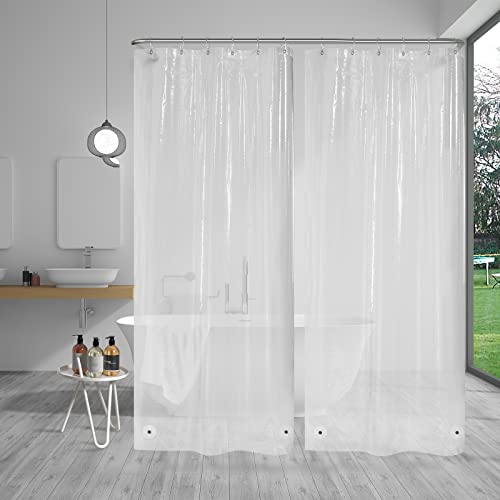 Image of AmazerBath Small Shower Curtain Liner, 36x72 Stall Plastic Clear Shower Curtain Liner, PEVA Cute Narrow Shower Liner, Stand Up Shower Curtain Liners with 2 Magnets and 6 Rustproof Grommet Holes
