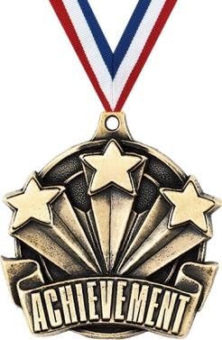Crown Awards Gold Achievement Star Medals - 2" 3D Outstanding Recognition Award Medals with Neck Ribbon Prime