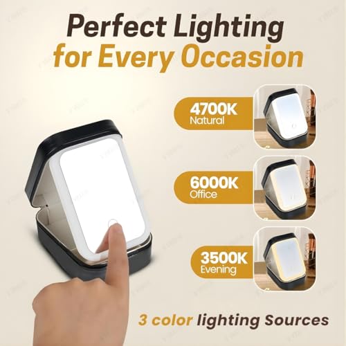 Image of LED Makeup Box with Adjustable Light-Up Mirror, 3 Color Light Settings, Dust-Proof Cosmetic Case, Jewelry Organizer and Multi-Compartment Storage Box for Women (Black)