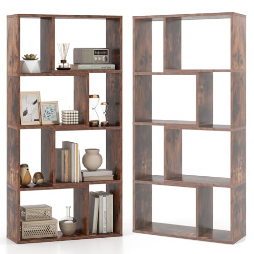 HOMASIS Librería de Pared con 4 estantes, Estantería con Patas Antideslizantes y Dispositivo antivuelco, Estantería Cubo de Madera, Librería Separador para salón, Dormitorio, 60x20x120cm (Marrón)