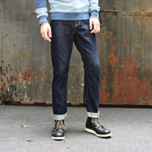 Men’S Casual Slim Fit Selvedge Sanforized Denim Full Length Jeans Zipper Fly Midweight Trousers3