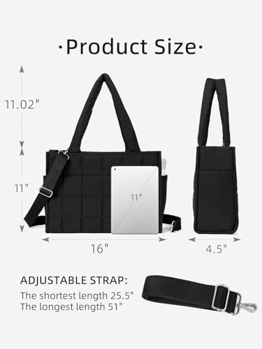 WESTBRONCO Puffer Crossbody bags for Women Puffy Quilted Tote Handbags Nylon Weekender Overnight Bag with Adjustable Strap2