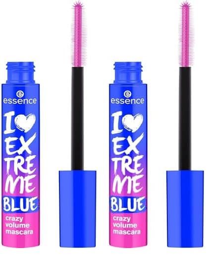 Essence Cosmetics Máscara de pestañas voluminizadora I LOVE EXTREME BLUE crazy volume, de larga duración, curvar, Volumen extremo, color intenso, 12 ml (Paquete de 2)