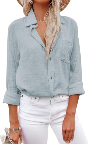 YUTILA Musselin Bluse Damen Lässiges Langarm Hemdbluse Viscose und Leinen...
