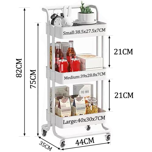 Étagère de rangement à roulettes à 3 niveaux blanc pour organiser la maison