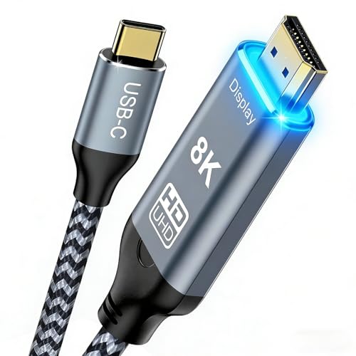 Image of USB C to HDMI 2.1 Cable, 8K@60Hz 4K@144Hz Thunderbolt 5 /4 to HDMI, 10ft | 48Gbps Supports HDCP 2.3 HDR10, Compatible for MacBook, iPhone 17 /16, iPad, XPS, S25,Pixel 9, Surface, UHD TV, Gaming Monitor