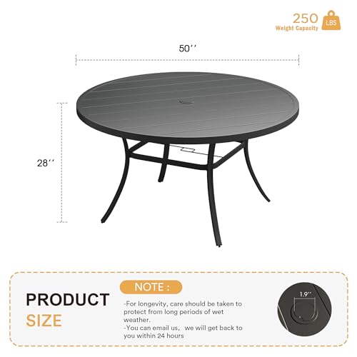 Image of VICLLAX 50 inch Outdoor Round Patio Table with Umbrella Hole, All Weather Metal Round Outdoor Dining Table for Lawn Garden, 6-8 Person Table, Black