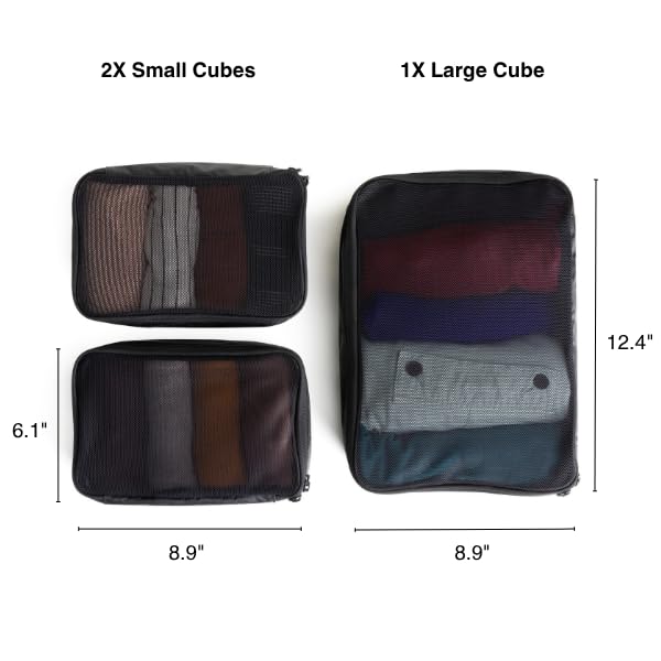 Tortuga Packing Cubes, Set of 3, Black - Lightweight Travel Cubes for Packing with Mesh Panels - Two Size Luggage Organizer Bags for Backpacks and Suitcases4
