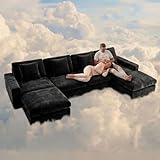 ANDFZ 6–8 Seater Modular Corner Sofa Bed, U-Shaped Boneless Cloud Sofa, Vacuum-Packed, Skin-Friendly, for Living Room, Bedroom or Home Cinema, Black