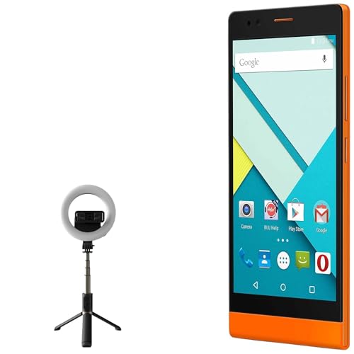 BoxWave Stand and Mount Compatible with BLU Life 8XL - RingLight SelfiePod, Selfie Stick Extendable Arm with Ring Light - Jet Black