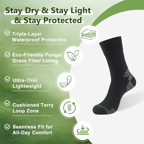 Image of RANDY SUN Waterproof Socks - Ultra Thin Seamless Cushion Socks with Eco-Friendly Juncao Inner, Breathable & Sweat-Friendly