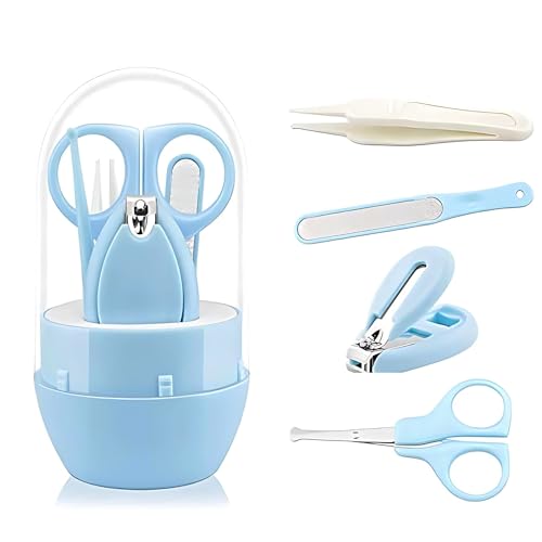 Image of GLUN Baby Care Set, Capsule Shape Pack, 4-in-1 (Anti-Pinch Nail Clipper, Scissor, Nail File, Tweezer) Blue Colour Baby Manicure Set for Newborn, Infant & Toddler