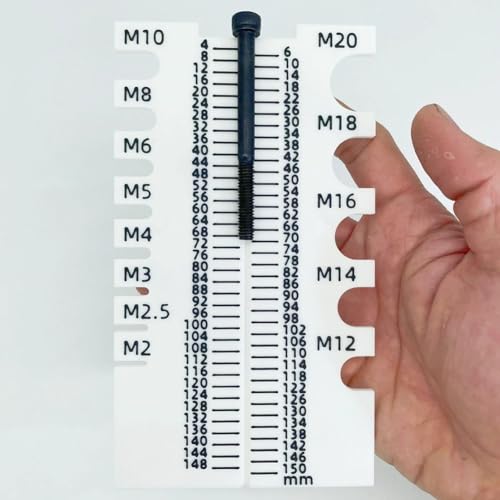 Righello a vite con stampa 3D M2-M20, diametro della filettatura M2-M20, strumento di misurazione per progetti fai da te, falegnameria professionale, 16 cm x 9 cm, per PLA bianco