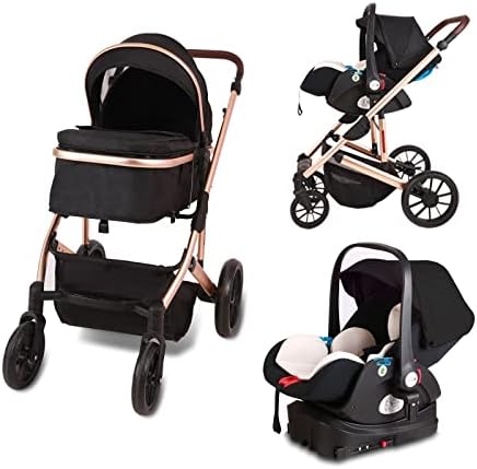 Trenana 5 in 1 Baby Travel System,Baby Stroller and Car Seat Combo, Includes Quick Folding Aluminium Baby Stroller and Infant Car Seat,High View Modular Stroller with Base(Color:Black)