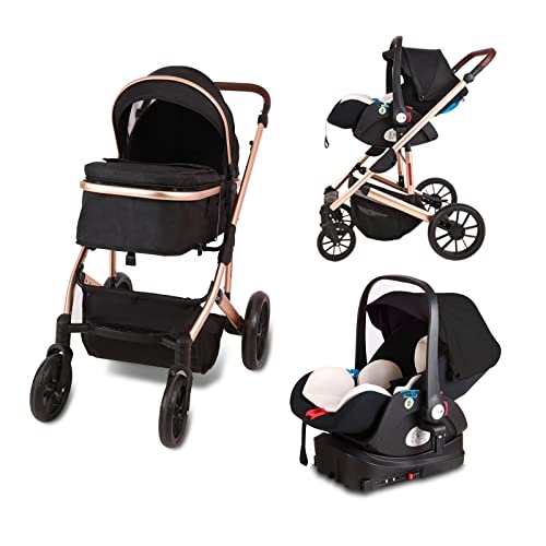 Trenana 2 in1 Baby Stroller,High Landscape Infant Stroller,Reversible Bassinet Stroller,Adjustable Backrest & Canopy,Foldable Aluminum Alloy Anti-Shock for Newborn (516-Black)