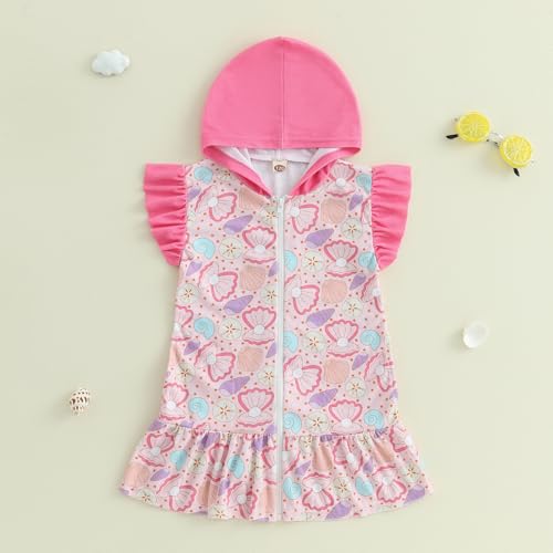 Image of Socutebabe Toddler Girl Swimsuit Cover Up Kids Beach Dress Bow Print Long Sleeve Hooded Bathing Suit Towel Coverup Swimwear