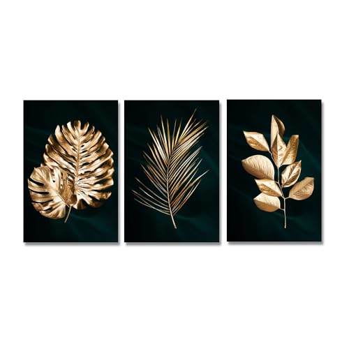 Cuadros Abstractos Nórdicos con Pan de Oro Set de 3 Láminas Botánicas de 60x70cm Sin Marco
