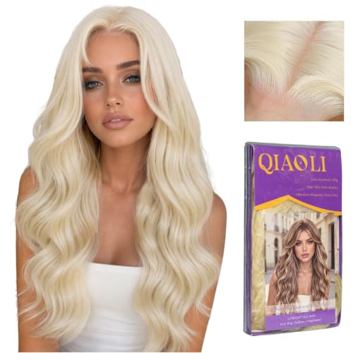 QIAOLI 13×4 HD Lace Front Wig for Women – 26 Inch Blonde Long Wavy Synthetic Wig, Pre-Plucked with Baby Hair, Heat Resistant, Tangle Free & Beginner Friendly for Daily Wear