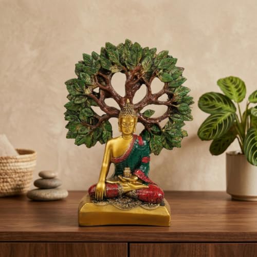 Image of ZAICUS Meditating Buddha with Bodhi Tree Statue for Home Decor | Meditation Decor, Zen Home Accent, Spiritual Figurine, Yoga Room Decoration, Tabletop Ornament, Mindfulness Gift