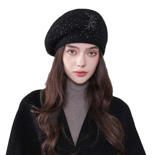 Béret noir en strass pour femme : chapeau rétro chic de style artiste parisien - 2