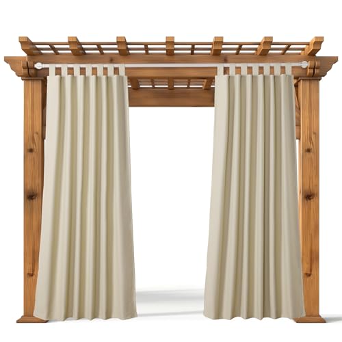 JEMIDI Outdoor Vorhang wetterfest mit Ösen - 210x260cm Wetterfester Vorhang - wasserdichter Outdoor Vorhang - Balkon Vorhang außen - Terassenvorhang außen - Cremefarben