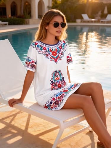 Image of MOUSYA Women Tie Dye Dress Short Sleeve T Shirt Dress Summer Casual Loose Mini Dress with Pockets