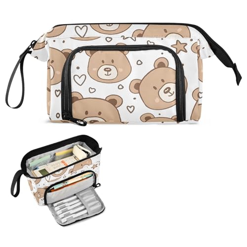 Image of Bolaz Big Capacity Pencil Pen Case Pouch Bag School College Office Organizer for Teens Girls Adults Student-Cute Bear