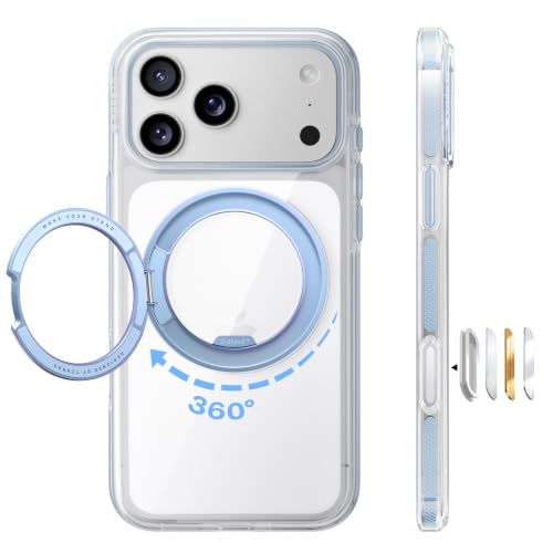 Image of TORRAS 360 Magnetic Stand for iPhone 17 Pro Max Case Ultra Clear Blue | Fit for MagSafe, 4X Mil-Grade Protection, Slim Non-Slip Case with Camera Control Button, Haze Blue 6.9 inch, O3 Light Series