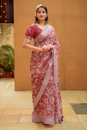 Image of MIRCHI FASHION Saree for Woman Cotton Blend Printed | Traditional Ethnic Sari for Ceremonial Use and Farewell with Blouse Piece