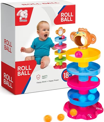Image of Storio Cute Toys Monkeyball Drop Toy for Babies&Toddlers,Doll Heavy Plastic 5 Layer Tower Run with Swirling Ramps with 3 Rattle Balls,Best for Early Education&Development Toy Set for Kids(Multicolor)