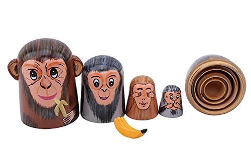 Matrioska Matrioska Set mit 5 lustigen Affen und Nistbananen Matrioska Follia Russische Puppe handmade