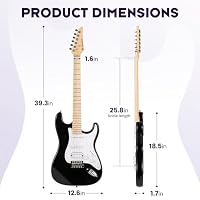 CAHAYA Electric Guitar Set Beginner - 39in Starter Guitar Kit with HSS Pickup Solid Okoume Body Electric Guitar Adults with Amplifier Gig Bag Strap Picks Strings Cable Black — image 8
