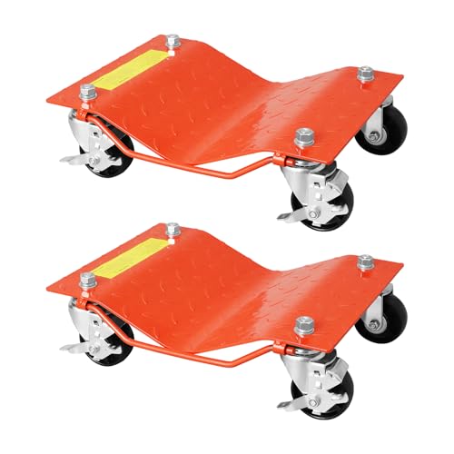 Heavy Duty Car Dollies Set (2-Pack, 3000LBS Capacity), Wheel Dolly for Moving Vehicles, Trucks, Motorcycles, Trailers & Disabled Cars, Garage & Workshop Mobility Solution (Orange)