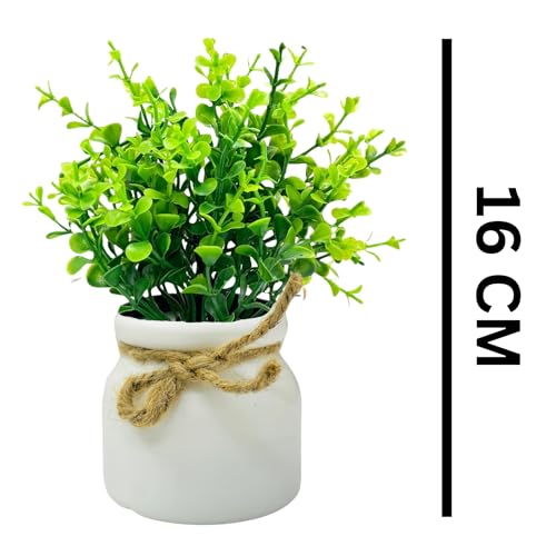 Image of Dekorly Plastic 4pcs Artificial Pot Flowers Small Fake Plants with Pot Mini Potted Plants for House Office Tabletop Decoration (White)
