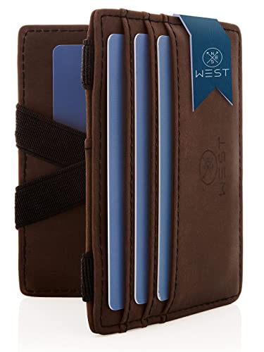WEST® Portefeuille Magique Anti Piratage RFID avec Compartiment pour Pièces - Portefeuille Homme avec Bandes de Sécurité pour Billets (Marron-Noir) - Porte...