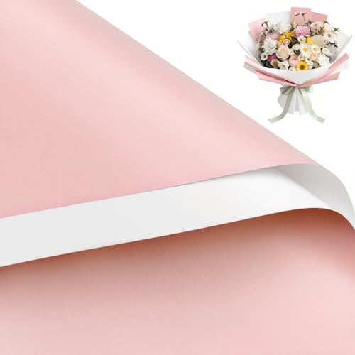 WRAPAHOLIC 20 Sheets Flower Wrapping Paper - 22.4 x 22.4 inch Pink White Color Water-Resistant Floral Bouquet Wrapping Paper, Florist Supplies Packaging for Wedding Birthday Gift DIY