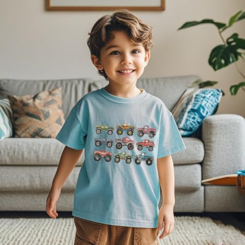 Image of Kids Short Sleeve Tees Toddler Crewneck T-Shirts Boys Girls Dino Raccoon Excavator Silly Goose Flower Girl Tops 2-7 Years