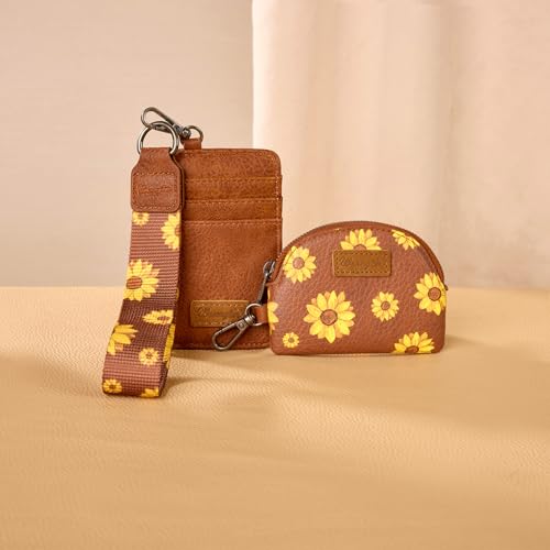 Image of Wrangler KeyChain Wristlet Wallets for Women Sunflower Floral Dual Pouch Wristlet Western Credit Card Holder Wallet with Zipper Pocket