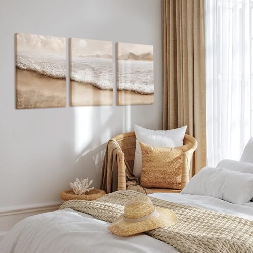 EHNTNNMA 3pcs Beach and Ocean Framing Wall Art, Bohemian Coastal Canvas Decorative Paintings, Neutral Abstract Yellow-Tone Coastal Painting Posters, Bedroom, Kitchen, Living Room Art Decoration, 16x24 inch by EHNTNNMA - Used condition - Image 6
