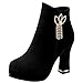 Bottes Femmes Mode Loisirs Solide Zipper Cristal Talons Chunky Cheville Chaussures Courtes (36,Noir)